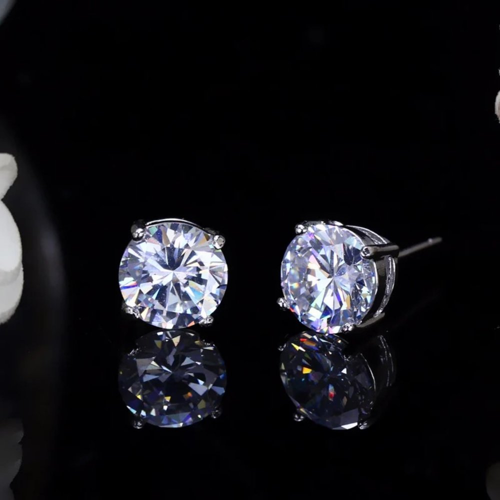 Cubic Zirconia Faux Diamond 8mm Studs - Picture 2 of 4